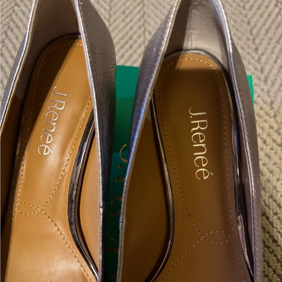 J. Renee Leather Block Heel Pointy Toe Pumps Fatemeh Taupe Metallic - Picture 2 of 5